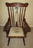 Antique Rocking Chair with Needlepoint Seat