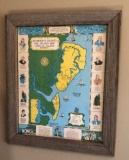 Rustic Framed Vintage Map of St. Simons Island,