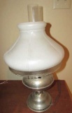 Antique Kerosene Lamp with Milk Glass Shade--