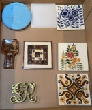 Assorted Trivets Hand Painted, Glass, Brass, Etc