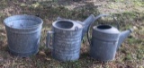 Galvanized Bucket and (2) Watering Cans