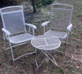 (2) Folding Metal Chairs and Side Table