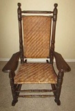 Antique Rocking Chair with Rush Back & Seat