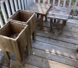 (2) Wooden Planters and (2) Wooden Side Tables