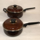 (2) Vintage Enamel on Steel Covered Pots