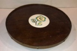 18” Round Wooden Lazy Susan with Painted Tile