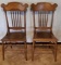 (2) Antique Oak Spindle-Back Chairs, Turned Legs--