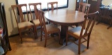 Oak Pedestal Dining Table & (6) Dining Chairs--