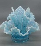 Fenton Art Glass Blue Opalescent Hobnail Epergne