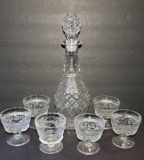 Pressed Glass Decanter & (5)Matching Glasses, (1)