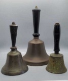 (3) Wood Handled Brass Bells: 9.5