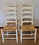 (4) Painted Ladder Back Chairs with Rush Seats