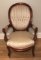 Carved Victorian Arm Chair with Tufted Back on