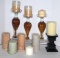 (3) Glass Candleholders, Wooden Candleholder,