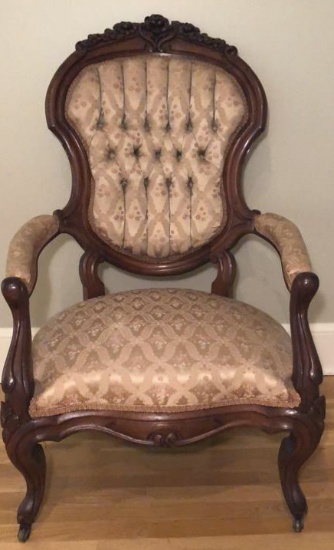 Carved Victorian Ladies Chair with Tufted Back--