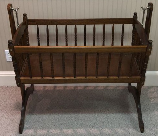 Wooden Cradle with Turned Spindles