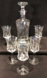 Cut Glass Decanter & (5) Matching Wine