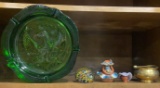 Assorted Glass and Pottery Items: Heavy Green