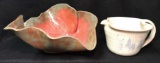 (2) Pottery Items: Batter Bowl and Leaf Shaped