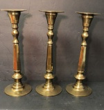 (3) Handmade Brass Candleholders - 12 3/4