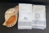 Large Shell and (5) Embroidered Hand Towels: (3)