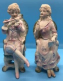 (2) Bisque Hand Painted Figurines of Man and