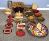 Assorted Straw Baskets, Trivets, Sombrero