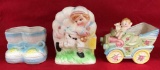 (3) Vintage Ceramic Flower Pots:  Baby Booties,