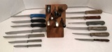 Wooden Knife Block & Assorted Kitchen Knives