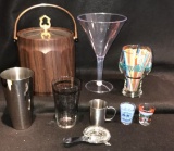 Ice Bucket, (2) Shot Glasses and Assorted Bar