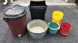 Galvanized Wash Tub, (2) Plastic Buckets,