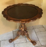 Mahogany Finish Pie Crust Table with Leather