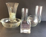 Assorted Vases and Pyrex Bowl