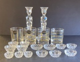 Assorted Glass Items: (2) Candle Holders, (4) 5