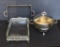 (3) Silver Plate Items:  Round 2-Handle Covered