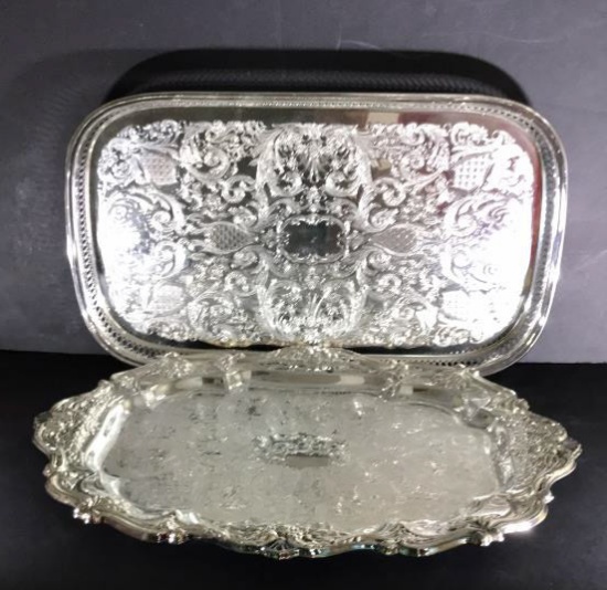 (2) Oneida Rectangular Silver Plate Trays:15 1/8"