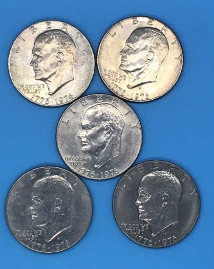 (5) U. S. Bicentennial Eisenhower Silver Dollars