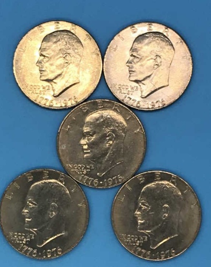 (5) U. S. Bicentennial Eisenhower Silver Dollars