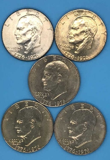 (5) U. S. Bicentennial Eisenhower Silver Dollars
