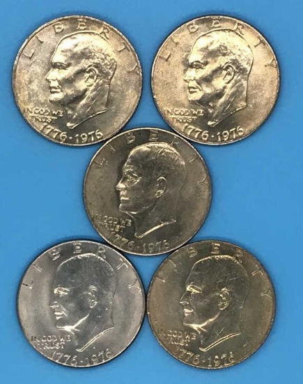 (5) U. S. Bicentennial Eisenhower Silver Dollars