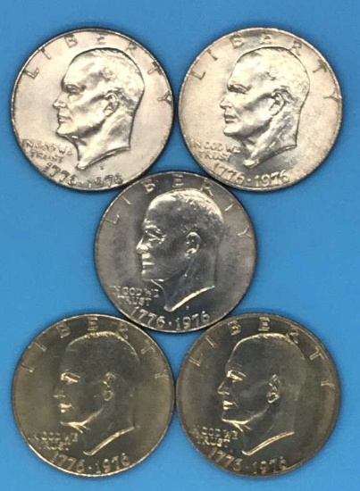(5) U. S. Bicentennial Eisenhower Silver Dollars
