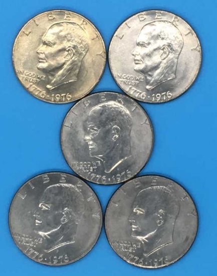 (5) U. S. Bicentennial Eisenhower Silver Dollars