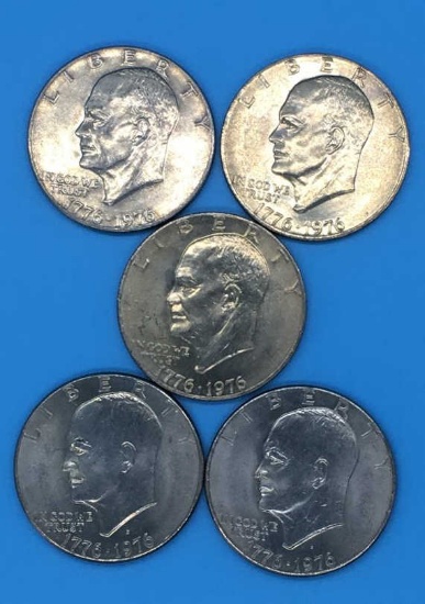 (5) U. S. Bicentennial Eisenhower Silver Dollars
