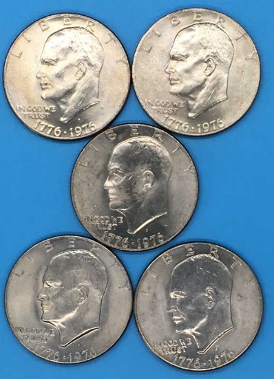 (5) U. S. Bicentennial Eisenhower Silver Dollars