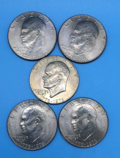 (5) U. S. Bicentennial Eisenhower Silver Dollars