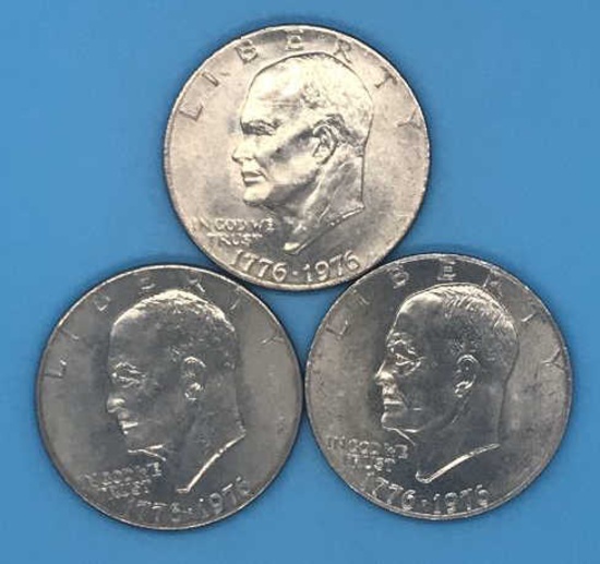(3) U. S. Bicentennial Eisenhower Silver Dollars