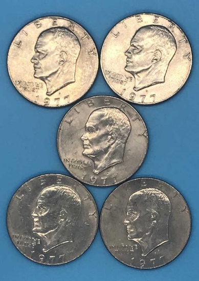 (5) 1977 U. S. Eisenhower Silver Dollars--D Mint