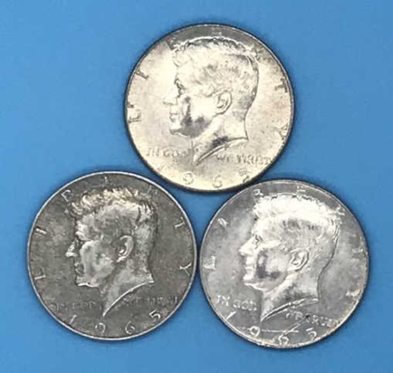 (3) 1965 U. S. Kennedy Half Dollars