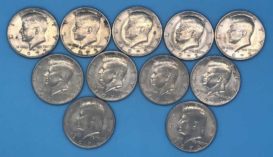 (11) 1972 U. S. Kennedy Half Dollars:  (8) with D