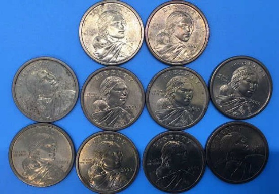 (10) Sacagawea Dollars:  (8) 2000-P,  (2) 2001-D,